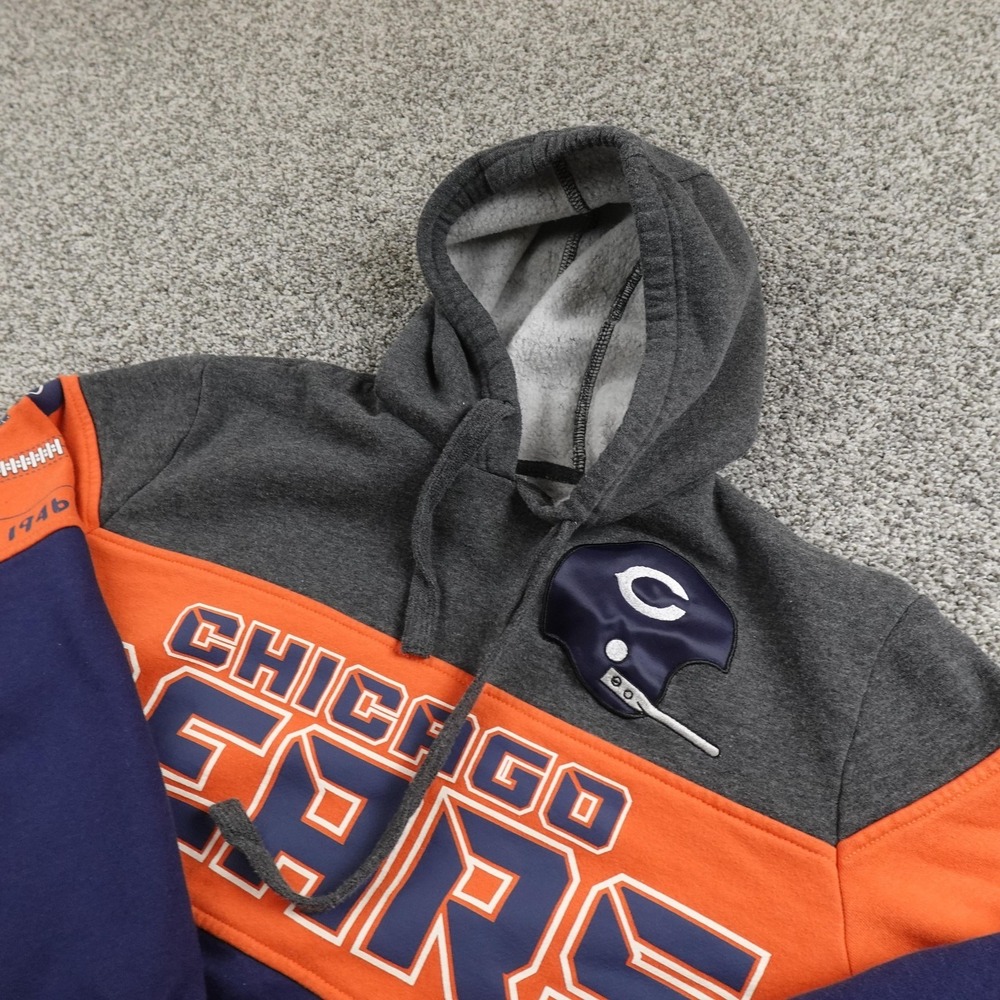 Chicago Bears Hoodie Mens M Gray Orange Blue NFL Football Starter Sweatshirt Y2K